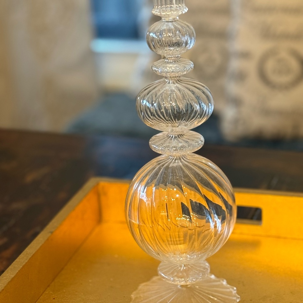 Clear Glass candle stick Kim Seybert